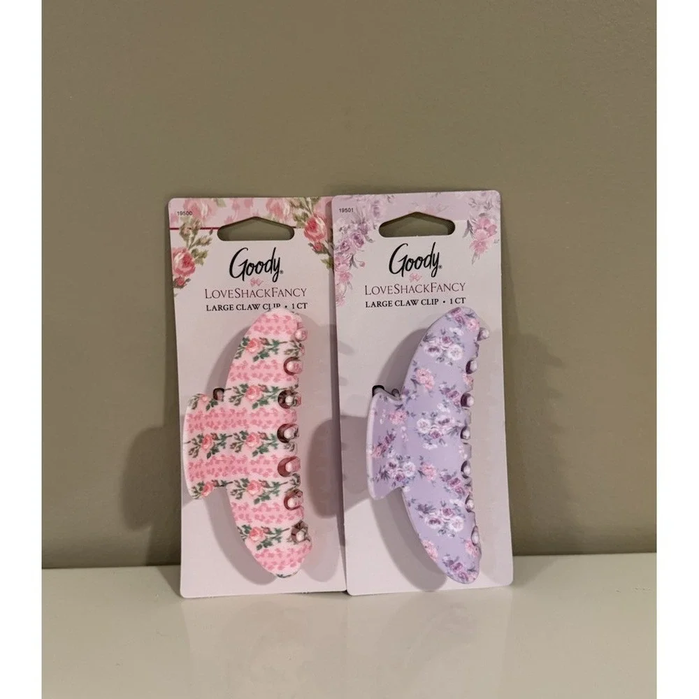 LoveShackFancy x Target Goody Pink and Purple Floral 2 Large Claw Clips Set New